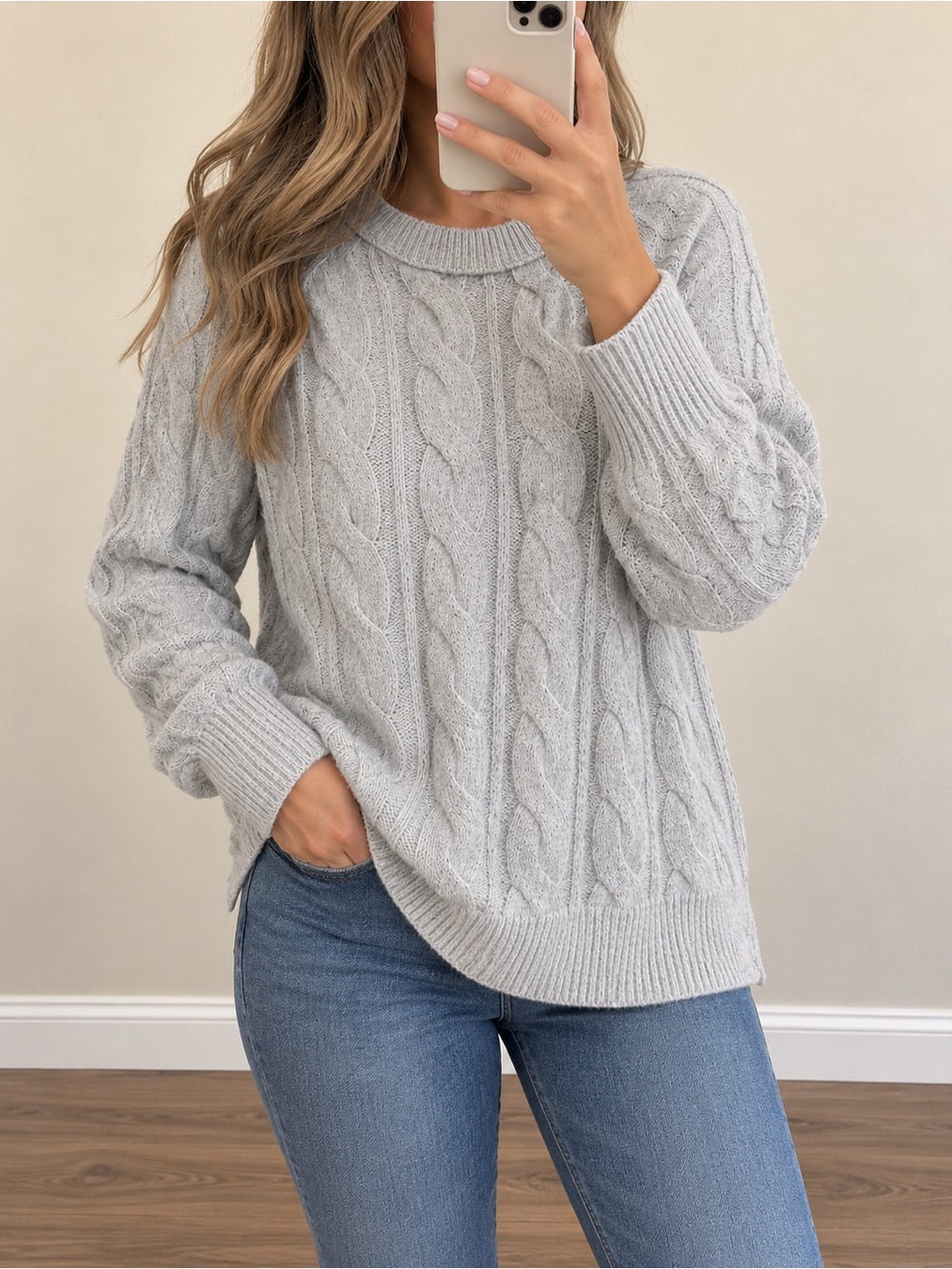 Aerie Soft Cable Knit Oversized Sweater Gray XXS